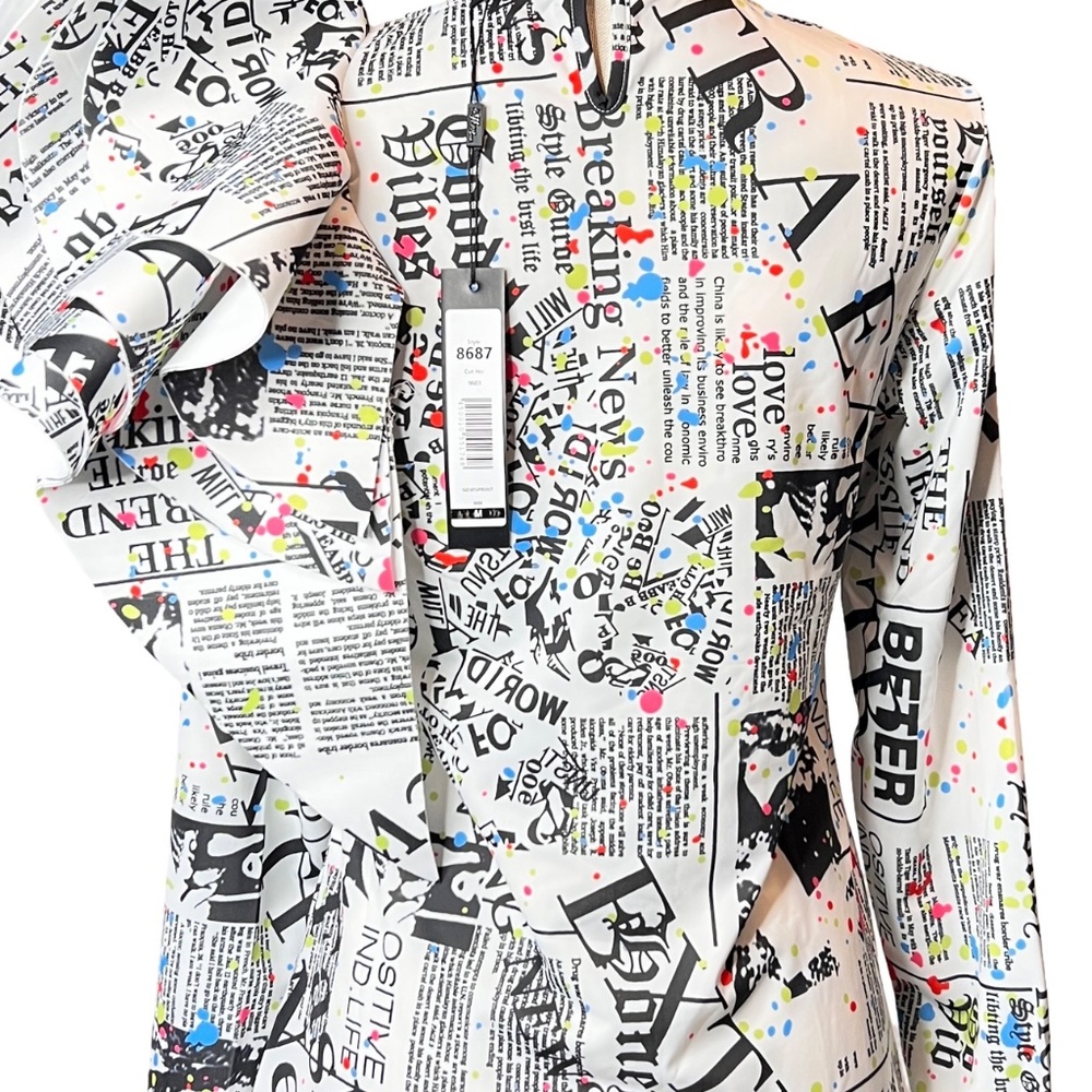 #A019 – For Her NYC Multi-Print Ruffle Shoulder Dopamine Blouse –  M (NWT) - Picture 11 of 12
